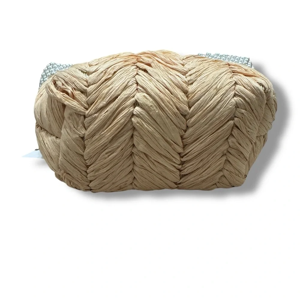 Zara Pearl Straw Rattan Handbag Crossbody Convertible Bag with Gold Chain - Picture 5 of 7